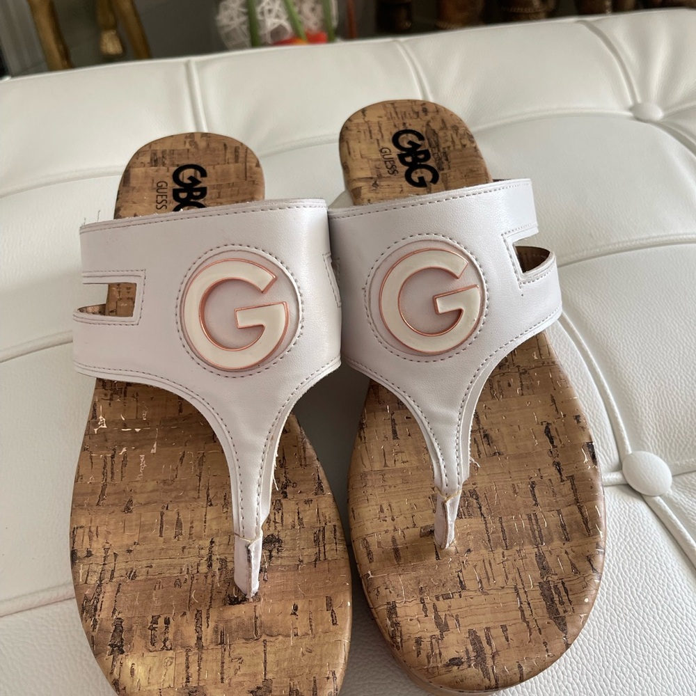 G by Guess Cream Sandals with Cork Sole
